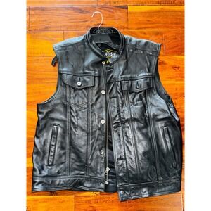 Street & Steel Leather Motorcycle Vest Mens L Black Good Distressed Biker Moto